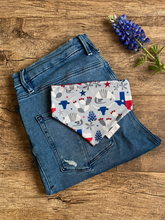 Load image into Gallery viewer, Texas Twinning dog bandana with patriotic red, white, and blue prints