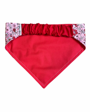 Load image into Gallery viewer, Red backside of pink and red floral bandana 
