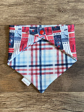 Load image into Gallery viewer, Liberty Lane reversible bandana with coordinating patriotic designs

