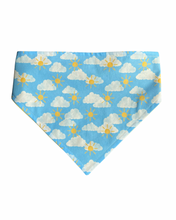 Load image into Gallery viewer, Blue bandana with sun and cloud pattern 
