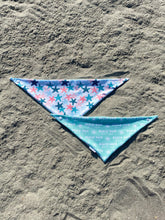 Load image into Gallery viewer, Reversible beach-themed dog bandana with starfish and ‘’beach hair don’t care’’
